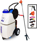 PetraTools Battery Powered 12 Gallon Cart Sprayer - Beast, Heavy Duty Commercial Sprayer w/Custom Built Cart, Offroad Wheels & Solid Steel Easy-Turn Hose Reel for 100 Foot Hose, Multipurpose HD Wand