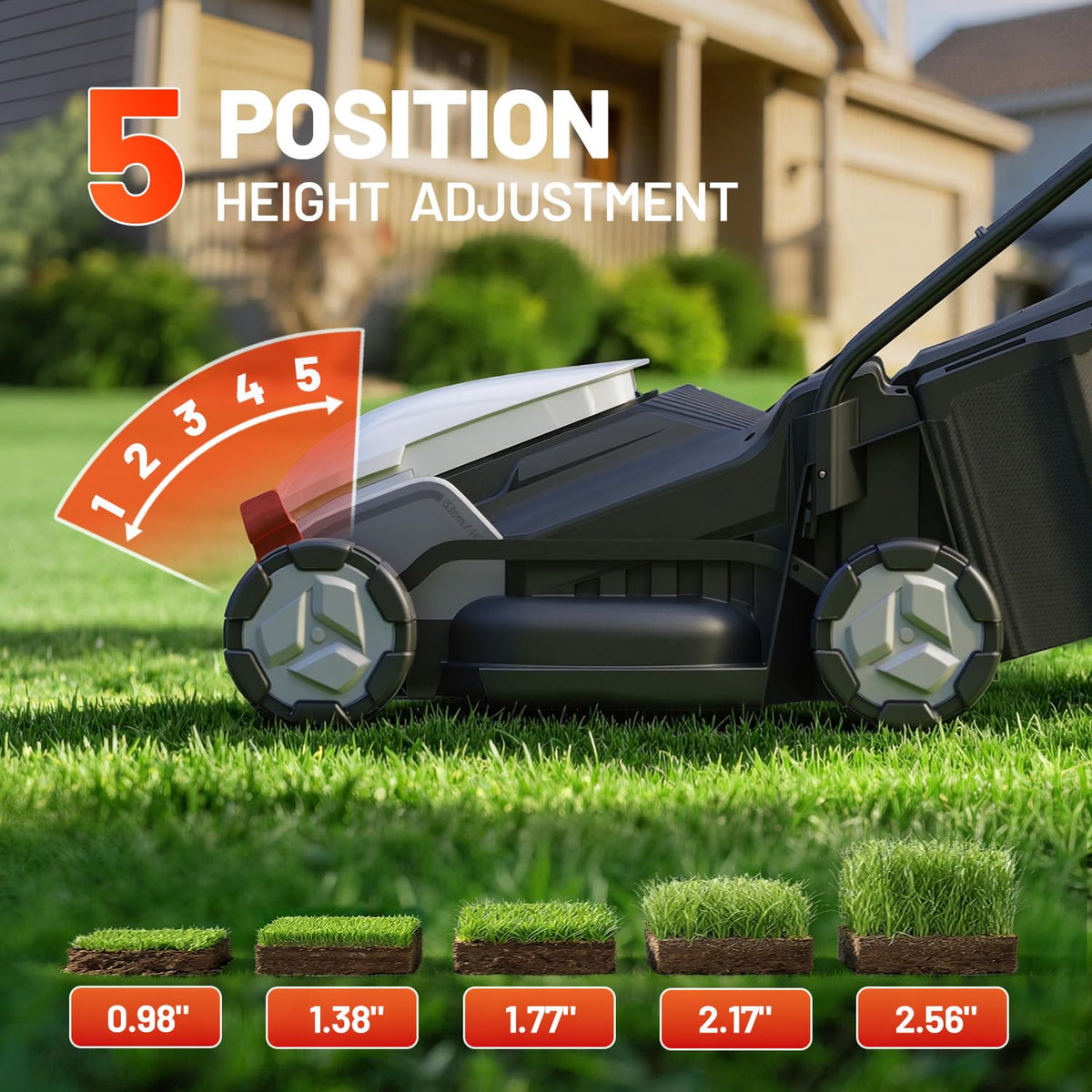 Cordless Lawn Mower 14 Inch, Brushless Battery Powered Push Mower with 2x5Ah Batteries, 5-Position Height Adjustment, 9-Gallon Bag, Lightweight Grass Cutter for Garden Yard Farm