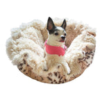 Ultra Plush Blondie/Aspen Snow Leopard Luxury Deluxe Dog/Pet Cuddle Pod Bed - 30" BeiFashion Round  Fur Machine Washable