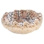 Ultra Plush Blondie/Aspen Snow Leopard Luxury Deluxe Dog/Pet Cuddle Pod Bed - 30" BeiFashion Round  Fur Machine Washable