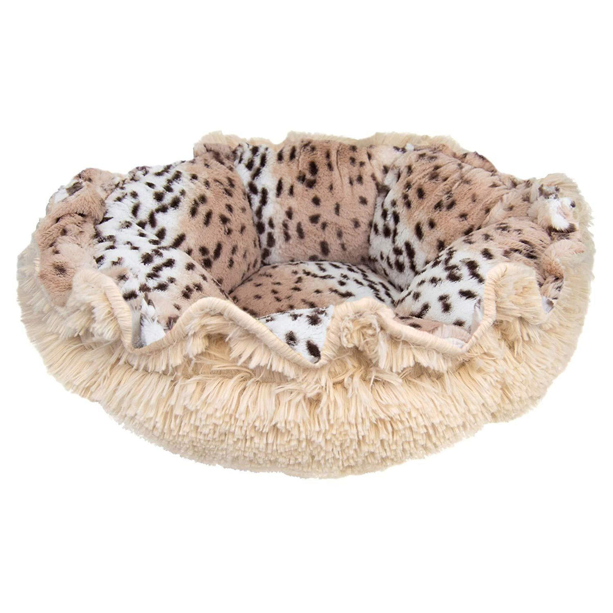 Ultra Plush Blondie/Aspen Snow Leopard Luxury Deluxe Dog/Pet Cuddle Pod Bed - 30" BeiFashion Round  Fur Machine Washable