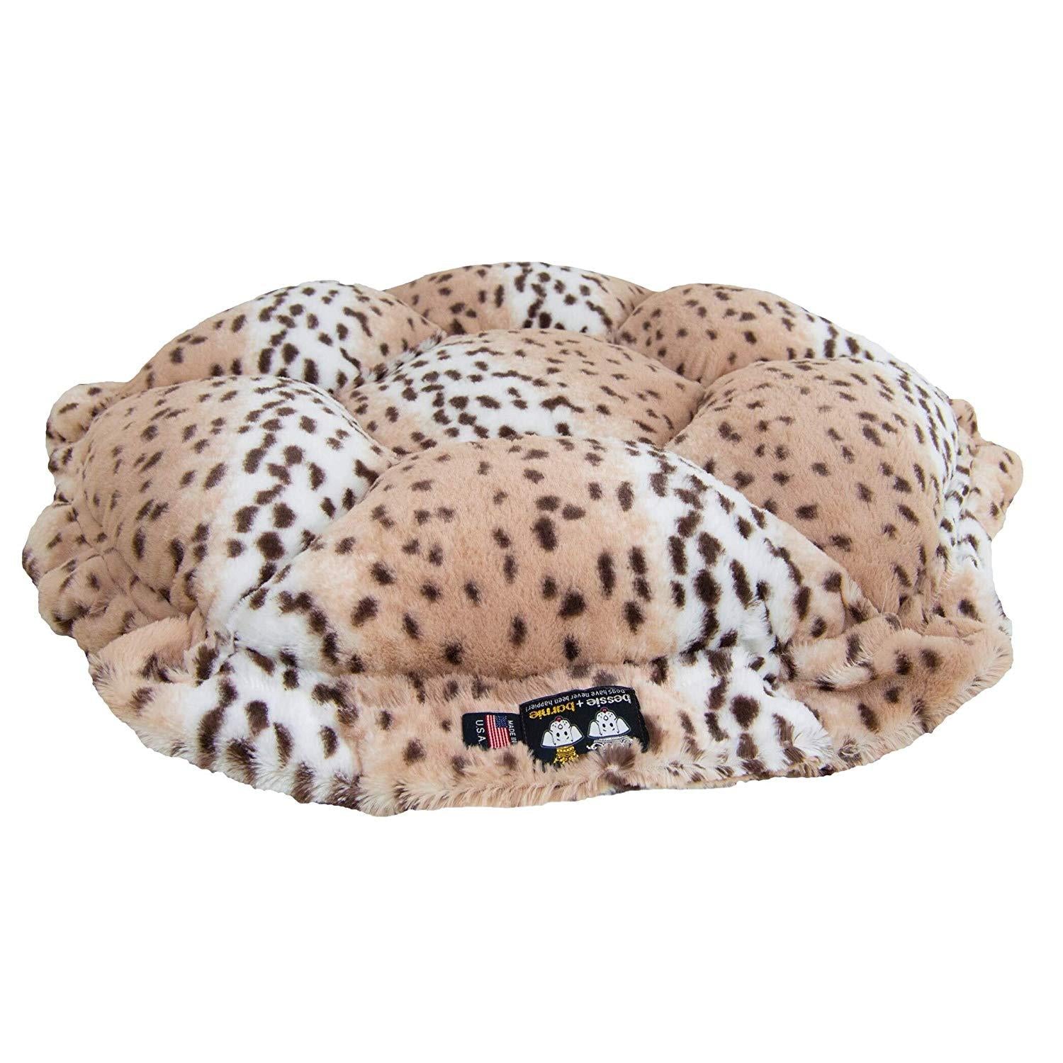 Ultra Plush Blondie/Aspen Snow Leopard Luxury Deluxe Dog/Pet Cuddle Pod Bed - 30" BeiFashion Round  Fur Machine Washable