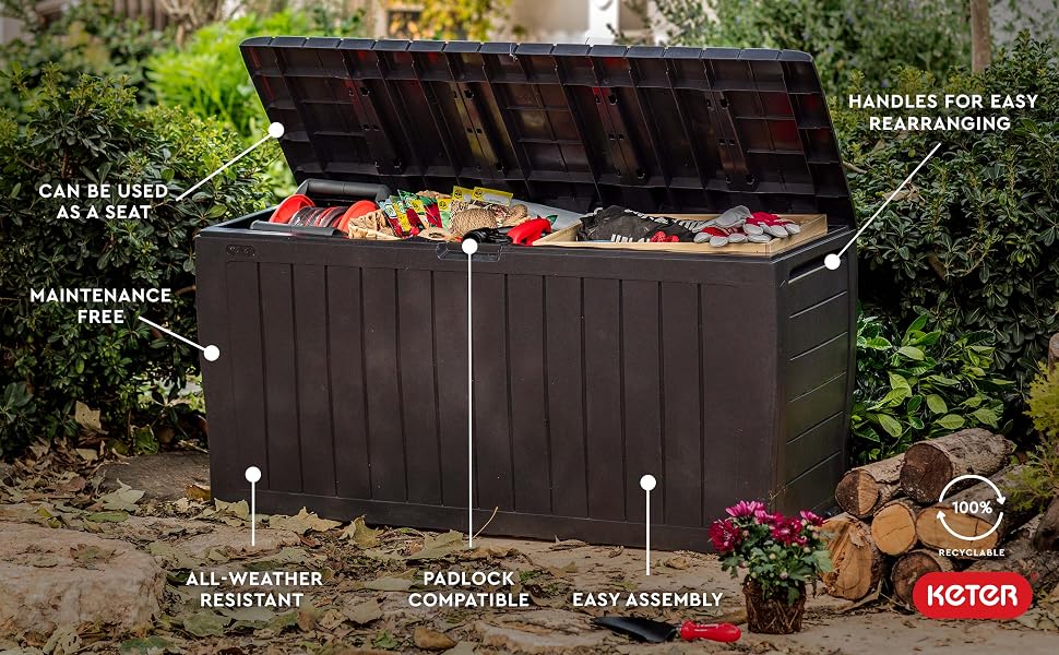 Plus 71 Gallon Resin Deck Box-Organization and Storafor Patio StoraBox Outdoor Cushions, Throw Pillows, Garden Tools and Pool Accessories, Dark Grey