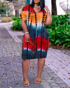 short sleeve pocket design tie dye print dress