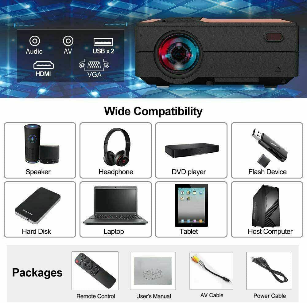 full hd led projector wireless blue-tooth android 1080p video hdmi office ppt tv
