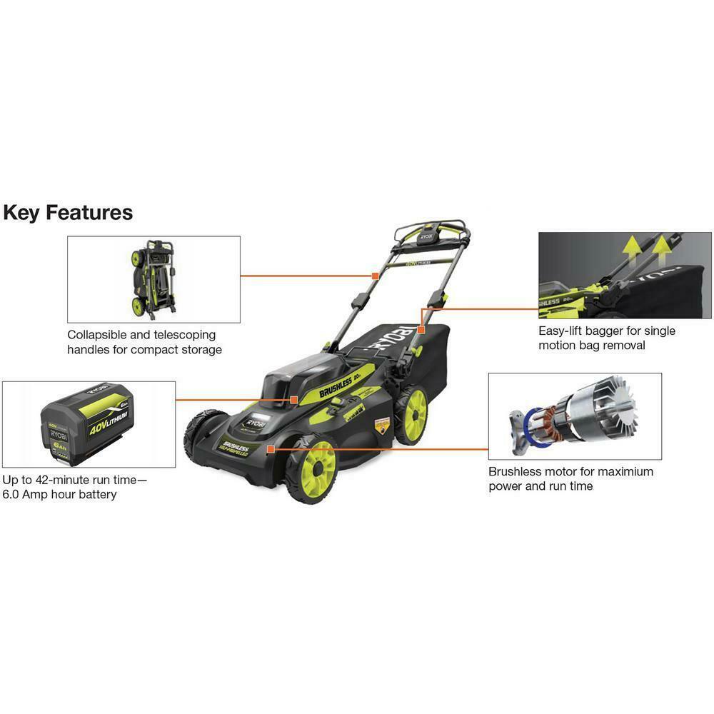 Electric Lawn Mower Cordless Walk Behind Self Propelled with Charger 20 In Path