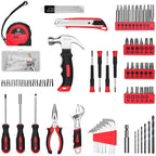 Drill Set: Tool Set with 8V Red Cordless Drill, Home Tool Kit with Drill, Hand Tool Kits for Women 126 Piece