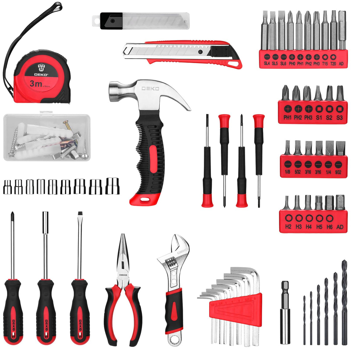 Drill Set: Tool Set with 8V Red Cordless Drill, Home Tool Kit with Drill, Hand Tool Kits for Women 126 Piece