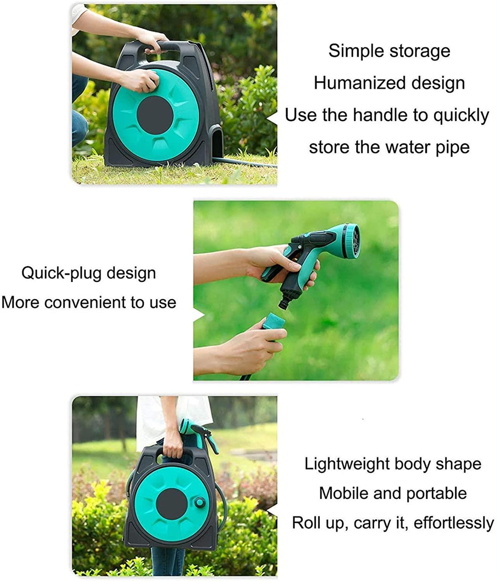 CMH HTTJDY Outdoor Portable Water Pipe Storage Rack, Garden Watering Hose Reel Rack with Adjustable Shower Nozzle, No Installation Required, Suitable for Small Gardens and Courtyard Lawns