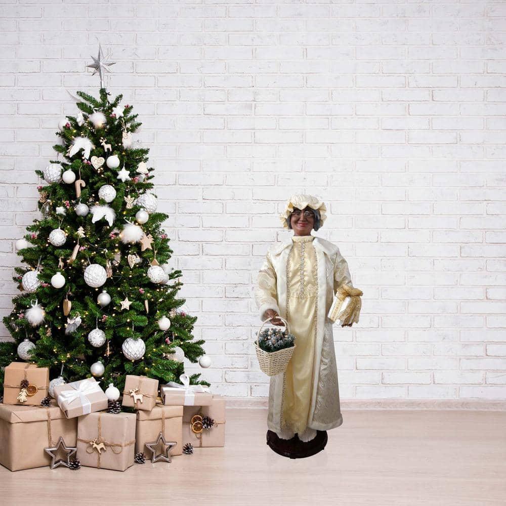 58 in. Christmas African American Dancing Mrs. Claus with Gift and Basket