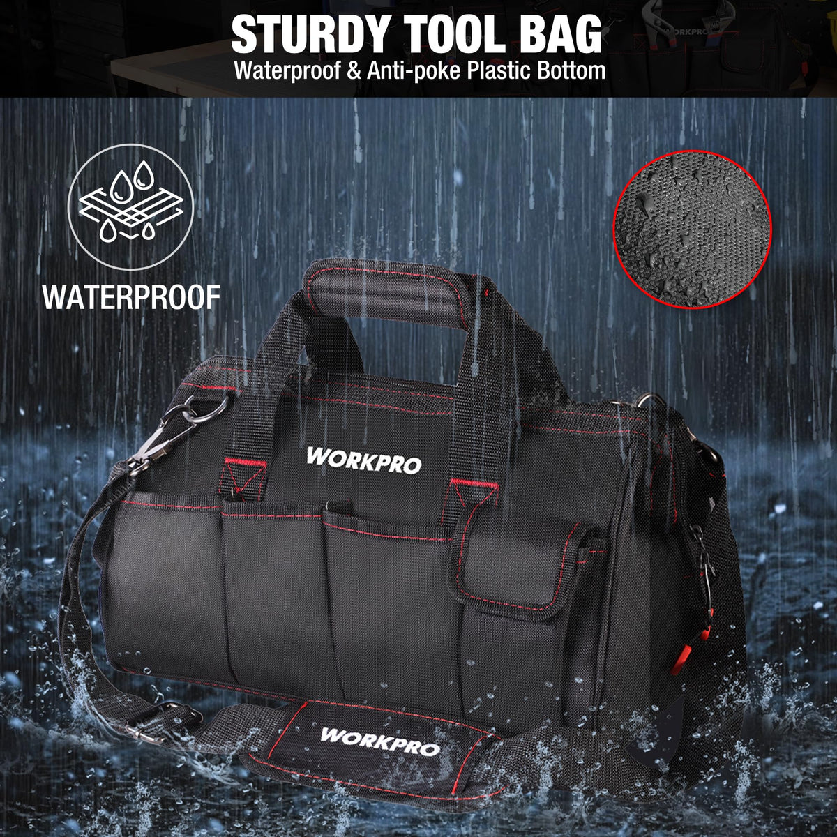 16-inch Close Top Wide Mouth Tool StoraBag with Water Proof Rubber Base, W081022A, 16"