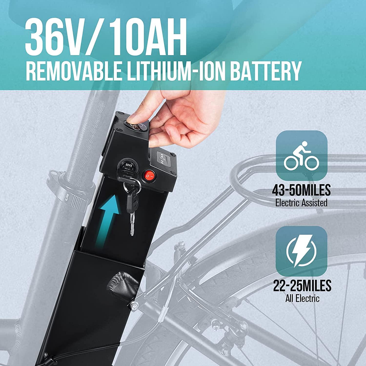 MACWHEEL 26" Electric Bike, Removable 36 V/10 Ah Lithium-ion Battery, 250 W Powerful Motor,  6-speed Gear Electric Commuter Bike with Throttle and Pedal Assist | LNE-26