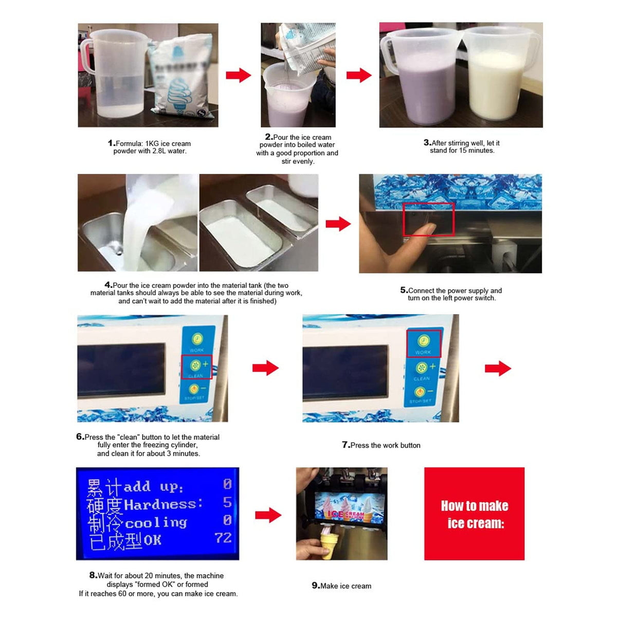 3 Flavor Soft Ice Cream Machine Commercial Soft Serve Ice Cream Maker Sorbet Frozen Yogurt Gelato LED Display Desktop Type 1200W 110V