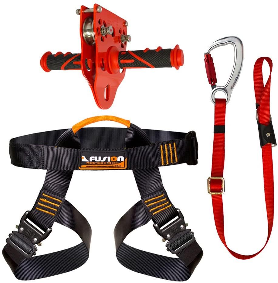 Fusion Climb Pro Backyard Zip Line Kit Harness Lanyard Trolley Bundle FK-A-HLT-32