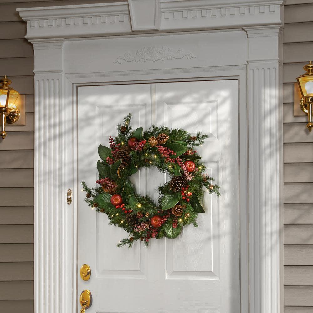 24 in. Rural Homestead Artificial Christmas Wreath with 50 Battery Operated LED Lights