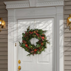 24 in. Rural Homestead Artificial Christmas Wreath with 50 Battery Operated LED Lights