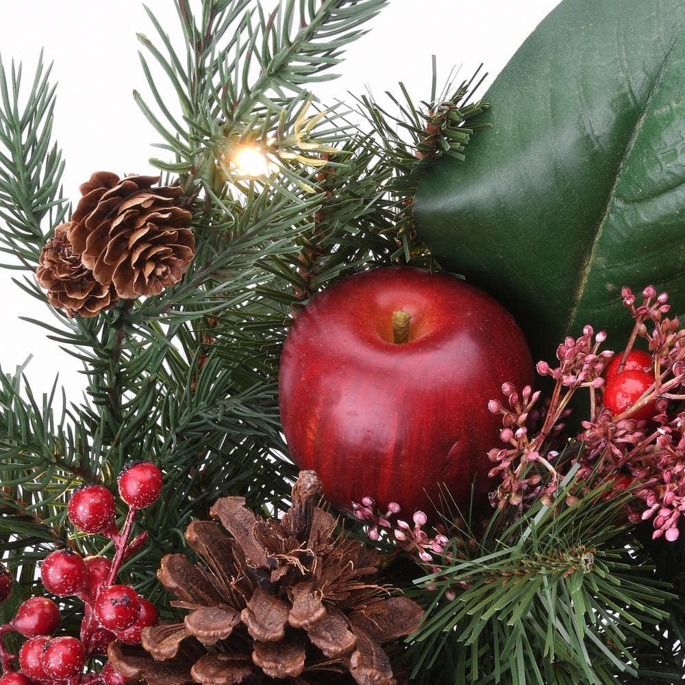24 in. Rural Homestead Artificial Christmas Wreath with 50 Battery Operated LED Lights