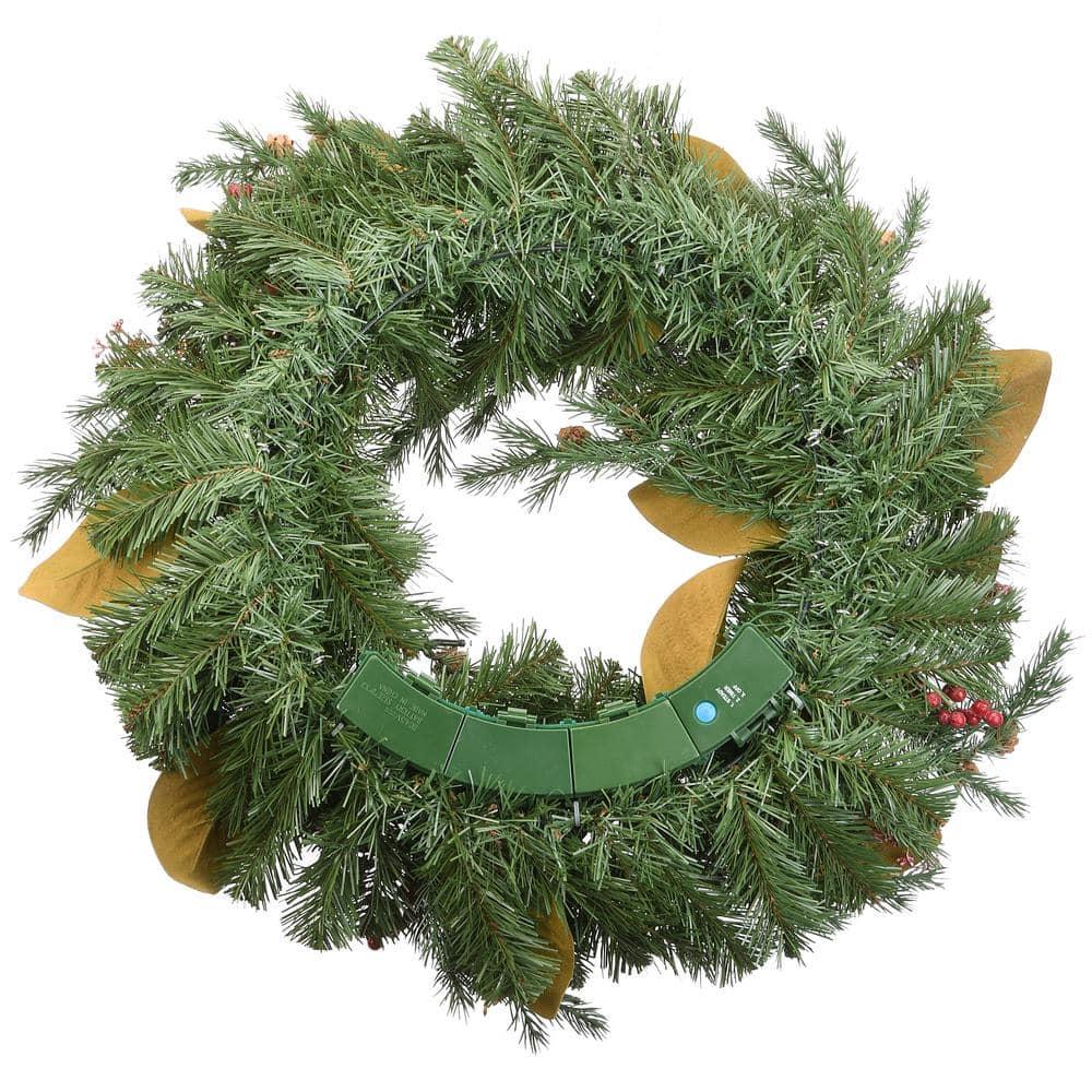 24 in. Rural Homestead Artificial Christmas Wreath with 50 Battery Operated LED Lights