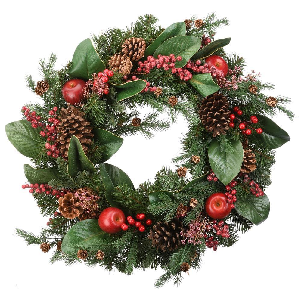 24 in. Rural Homestead Artificial Christmas Wreath with 50 Battery Operated LED Lights