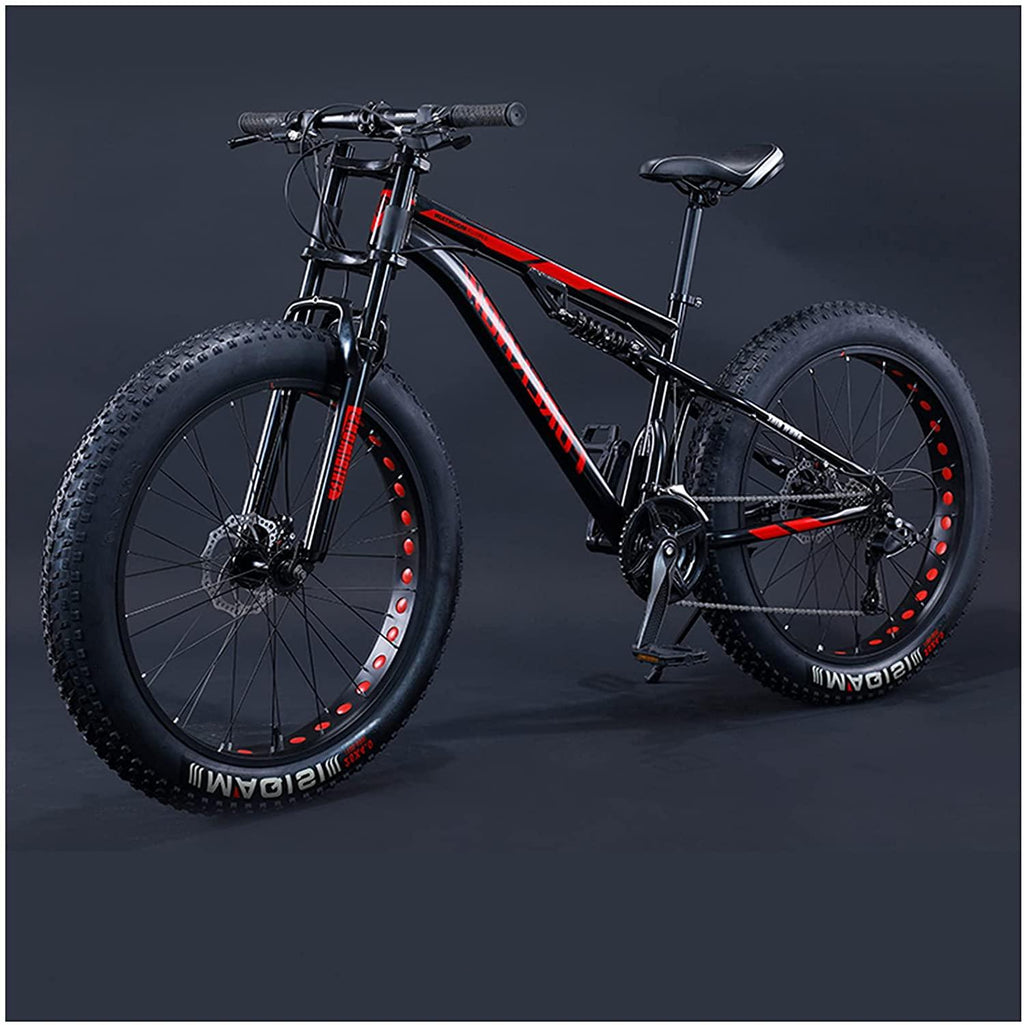 NENAGFat Tire Bike for Men, 26 Inch 27 Speed Mountain Bike, 4 Inch Wide Tire Beach Snow Mountain Bicycle, Full Suspension Fork Dual Disc Brakes MTB with Adjustable Seat,Black