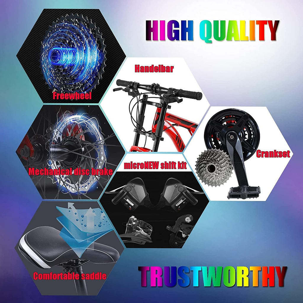 NENAGFat Tire Bike for Men, 26 Inch 27 Speed Mountain Bike, 4 Inch Wide Tire Beach Snow Mountain Bicycle, Full Suspension Fork Dual Disc Brakes MTB with Adjustable Seat,Black