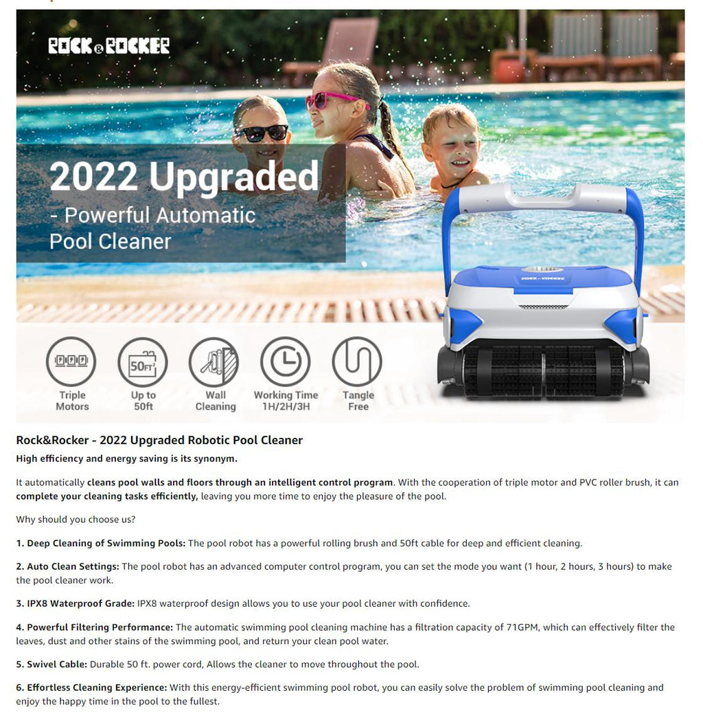 rock&amp;rocker upgraded automatic pool cleaner robotic vacuum ~wall climbing *1602e