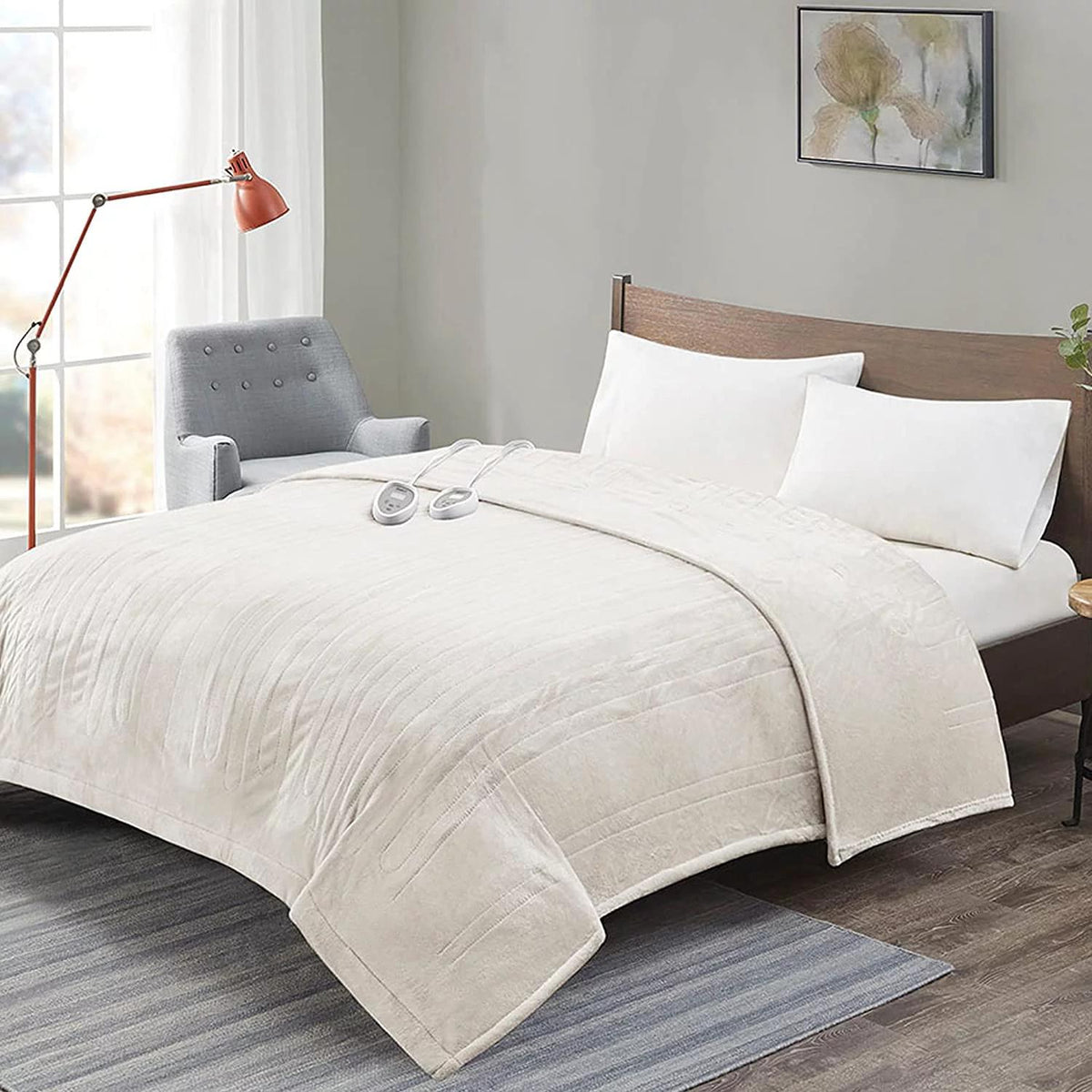Heated Blanket King| Dual Control W/ Auto Shut Off | Micro Plush| Electric Blankets for Bed | Machine Washable | UL Certified - King,Ivory