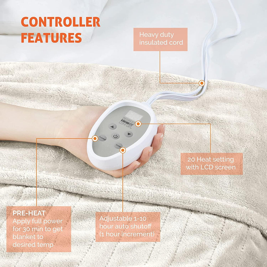 Heated Blanket King| Dual Control W/ Auto Shut Off | Micro Plush| Electric Blankets for Bed | Machine Washable | UL Certified - King,Ivory