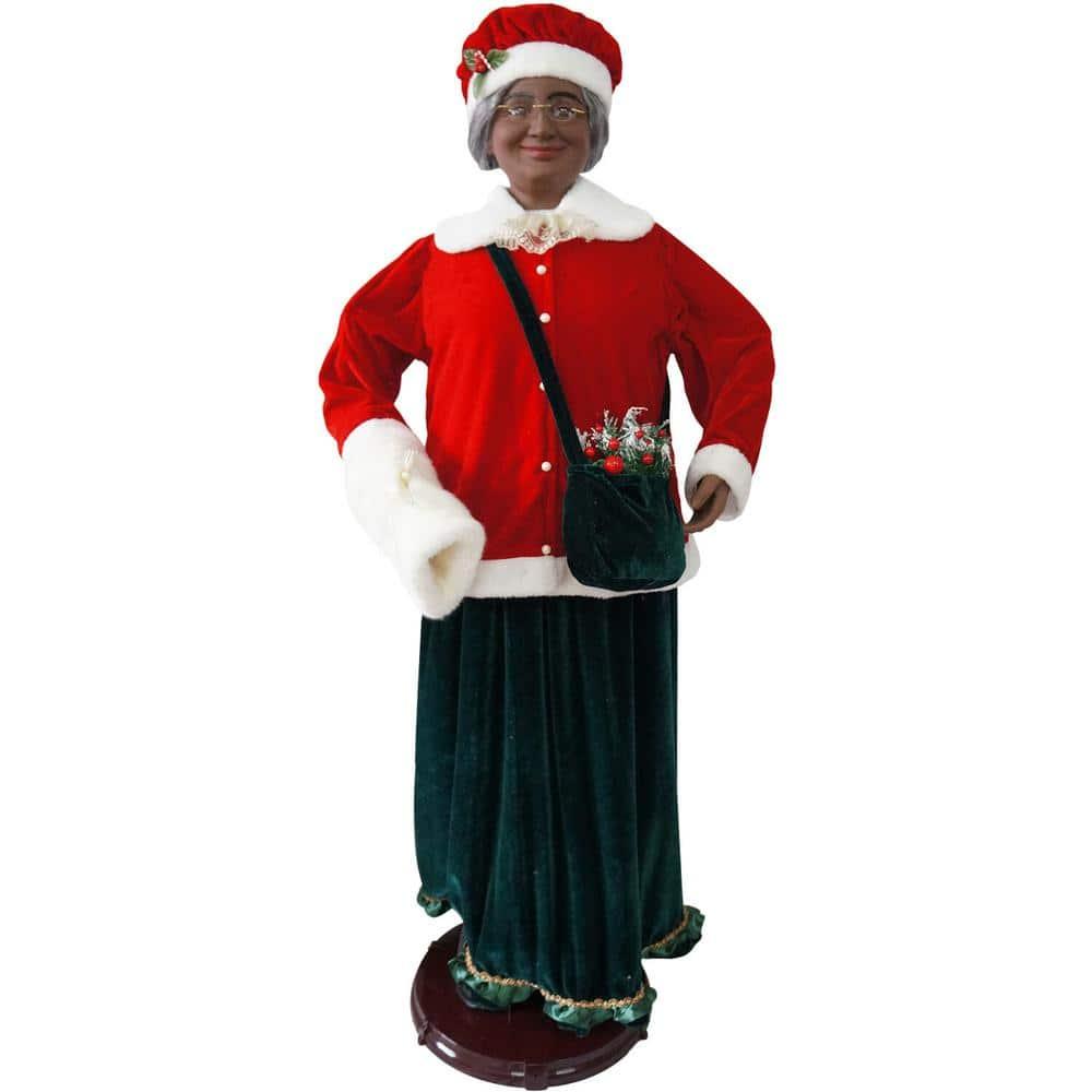 58 in. Christmas African American Dancing Mrs. Claus with Faux-Fur Hand Muff