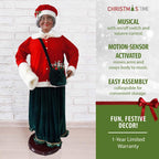 58 in. Christmas African American Dancing Mrs. Claus with Faux-Fur Hand Muff