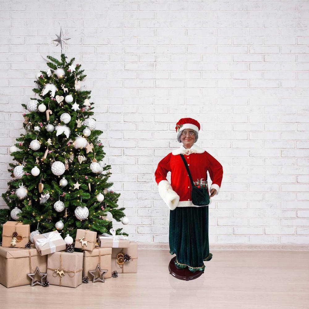 58 in. Christmas African American Dancing Mrs. Claus with Faux-Fur Hand Muff