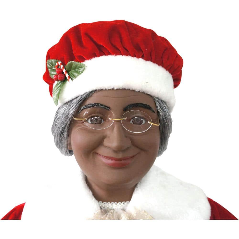 58 in. Christmas African American Dancing Mrs. Claus with Faux-Fur Hand Muff