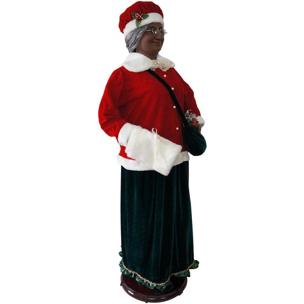 58 in. Christmas African American Dancing Mrs. Claus with Faux-Fur Hand Muff