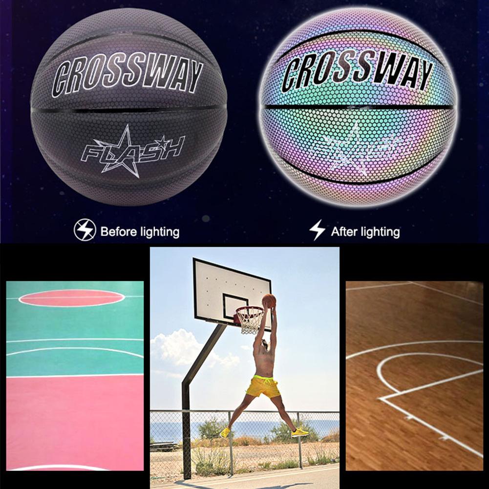 Famure Training ball set-Glowing Reflective Basketball Soft Professional Luminous Night Colorful School Training Ball for Boys Teenager