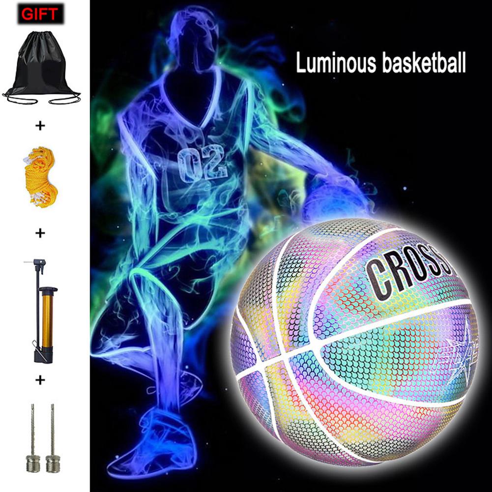 Famure Training ball set-Glowing Reflective Basketball Soft Professional Luminous Night Colorful School Training Ball for Boys Teenager