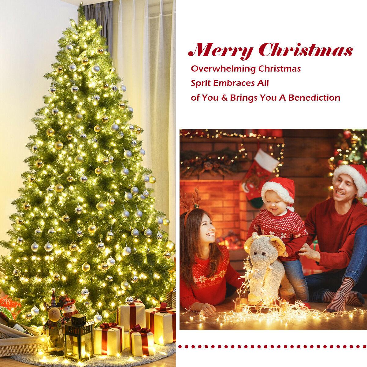 Gymax Pre-Lit 8' Artificial PVC Christmas Tree Hinged 880 LED Lights Metal Stand