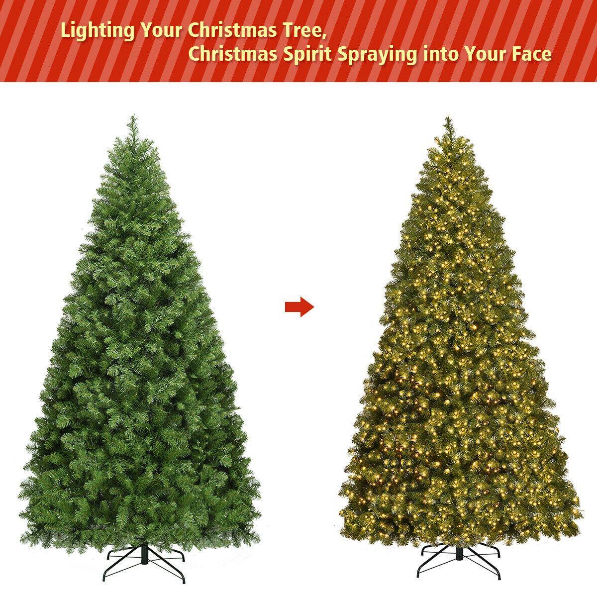 Gymax Pre-Lit 8' Artificial PVC Christmas Tree Hinged 880 LED Lights Metal Stand