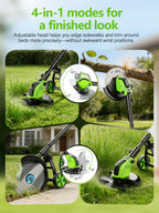 800W Brushless Cordless Weed Wacker with Wheels, Up to 20,000 RPM, 12" 4-in-1 String Trimmer, Weed Eater, Lawn Edger, Mini Mower &amp; Brush Cutter, Foldable, 2×21V 4.0Ah Batteries, Up to 120 Min Runtime