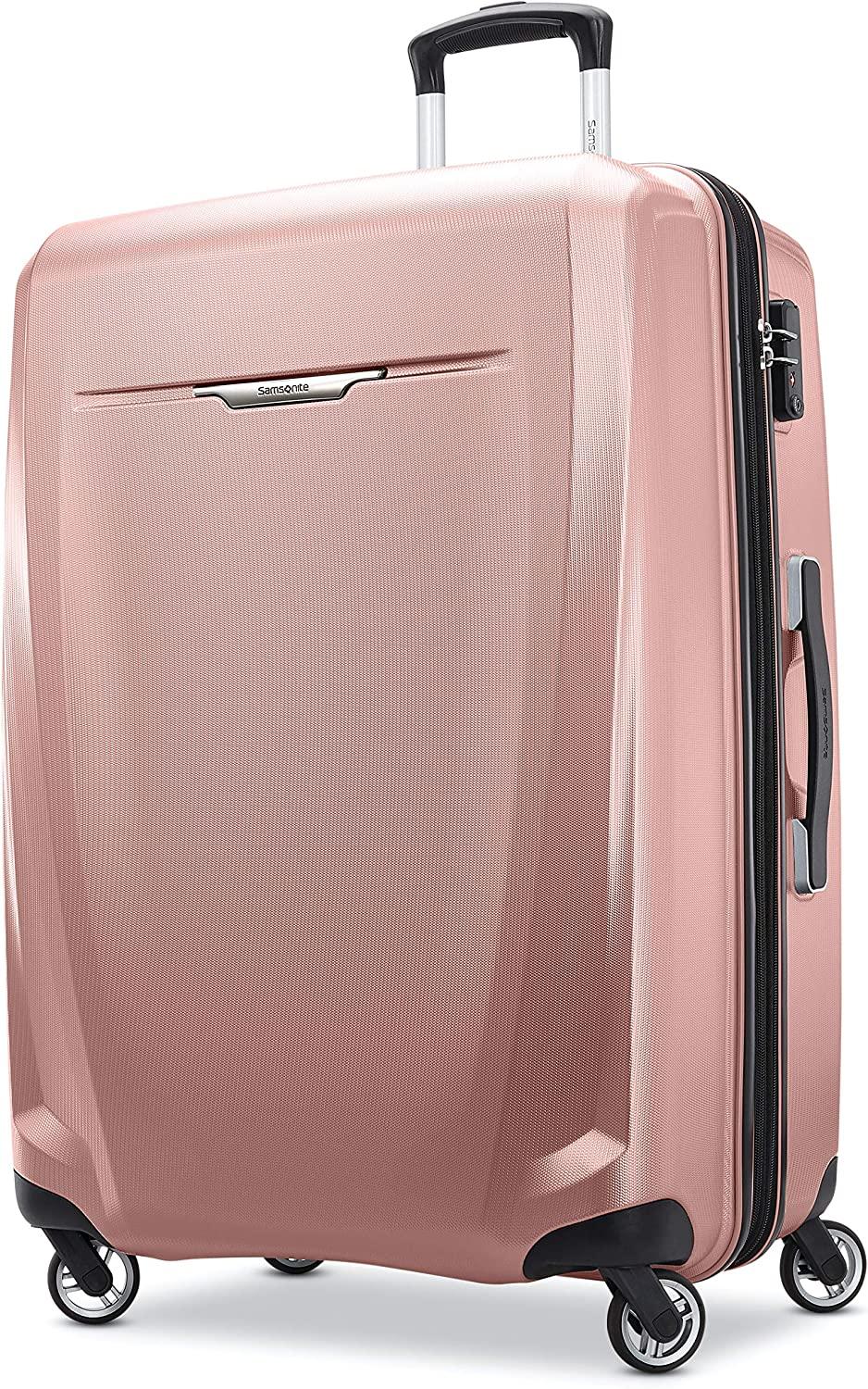 Winfield 3 DLX Hardside Expandable Luggage with Spinners, Rose, Checked-Large 28-Inch