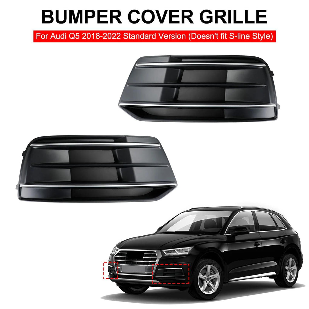 2018-2023 Audi Q5 Standard Version 2PCS Black/Chrome Front Bumper Cover Grille Bezel Insert Generic