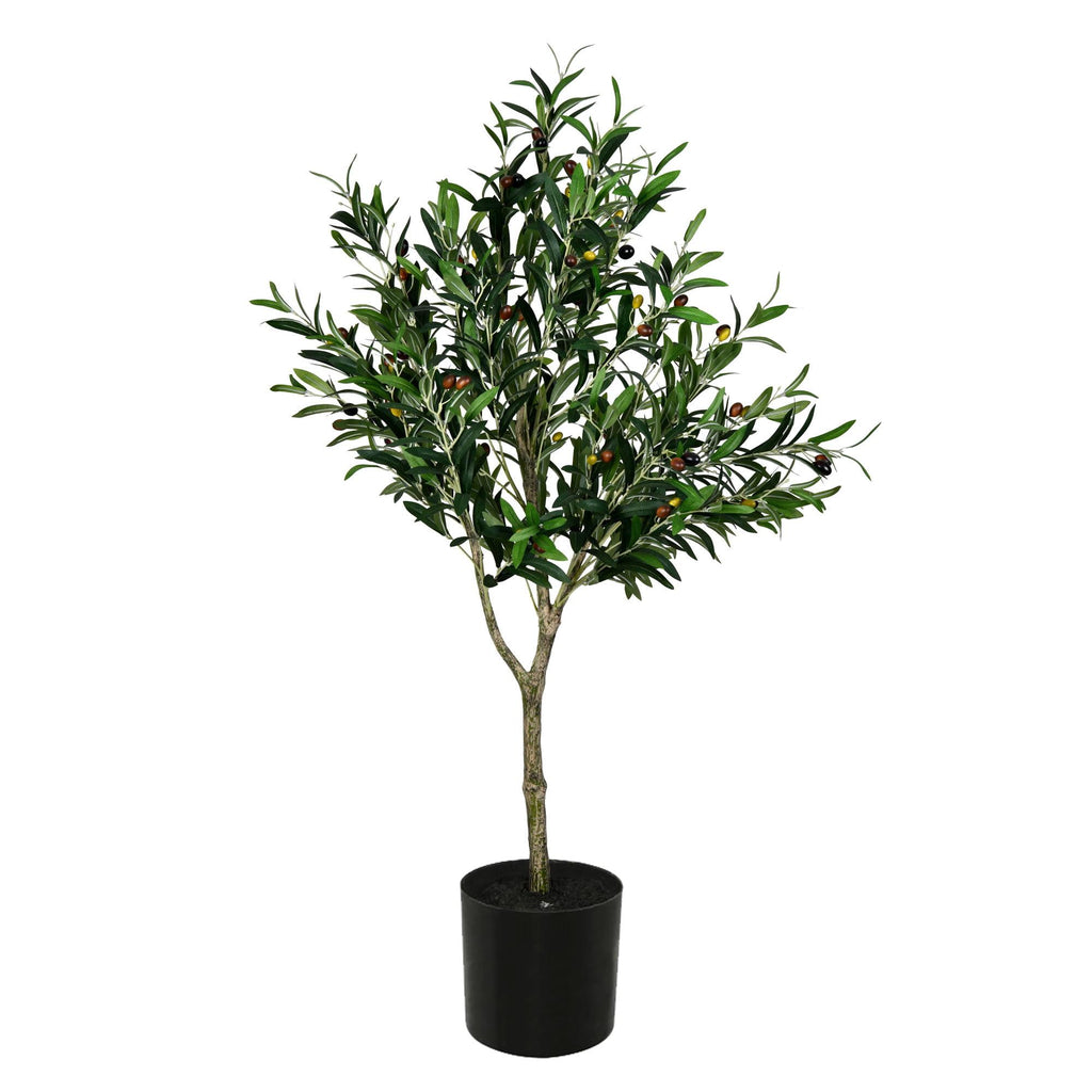 Vickerman Everyday Faux Olive Tree 48 Inch Tall - Green Silk Potted Artificial Indoor Olive Tree - Decorative Fake Olives Home Office Lifelike Decoration