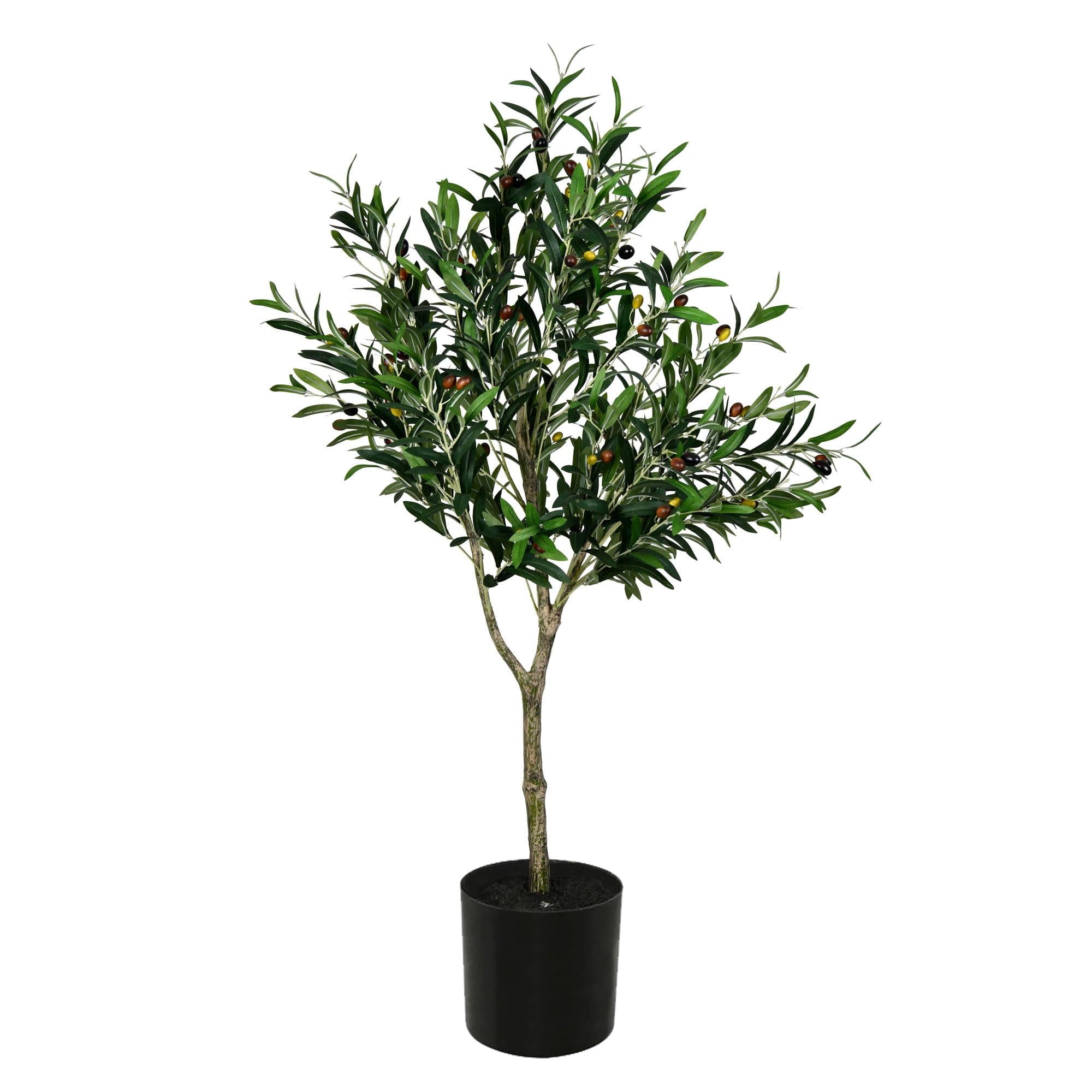 Vickerman Everyday Faux Olive Tree 48 Inch Tall - Green Silk Potted Artificial Indoor Olive Tree - Decorative Fake Olives Home Office Lifelike Decoration