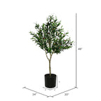 Vickerman Everyday Faux Olive Tree 48 Inch Tall - Green Silk Potted Artificial Indoor Olive Tree - Decorative Fake Olives Home Office Lifelike Decoration