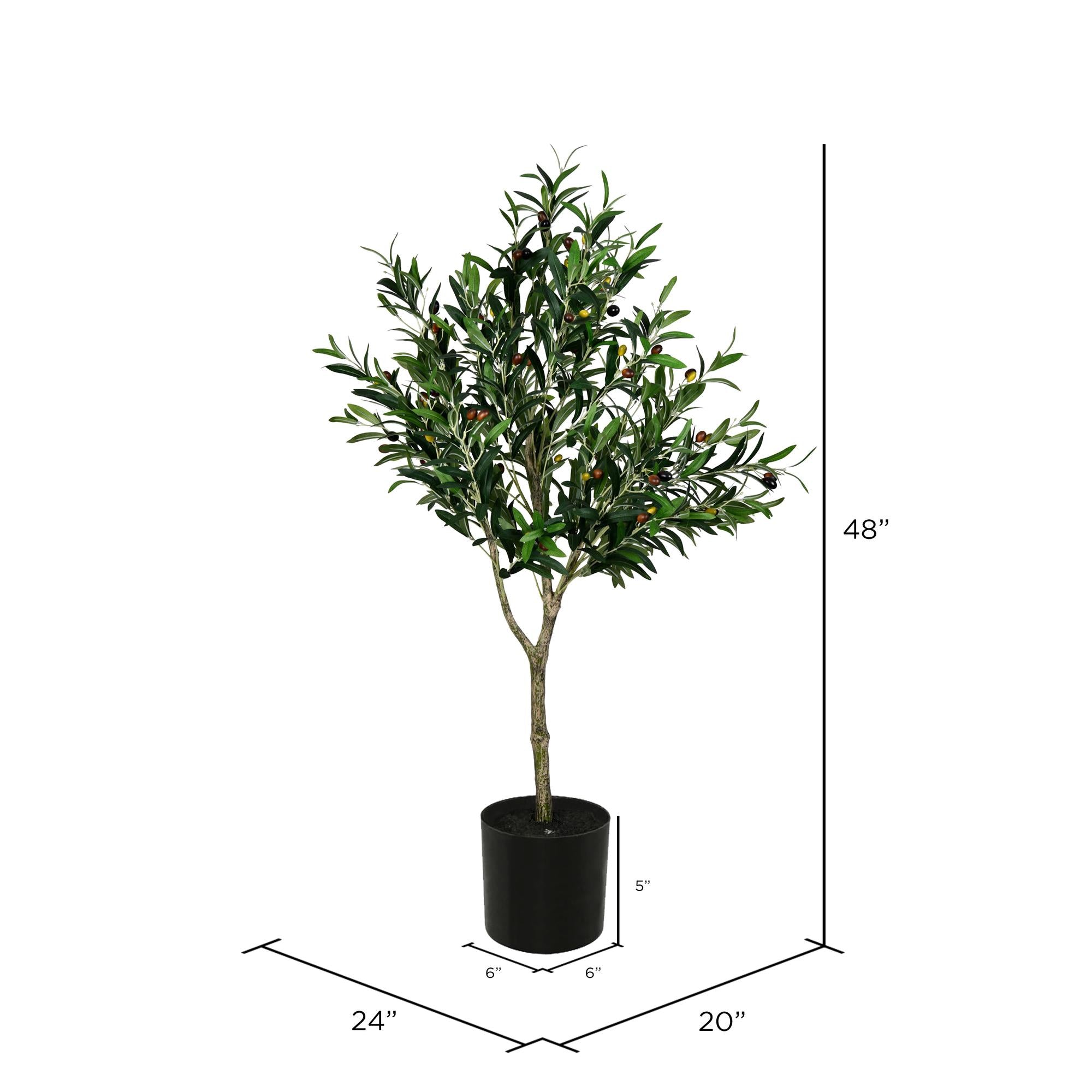 Vickerman Everyday Faux Olive Tree 48 Inch Tall - Green Silk Potted Artificial Indoor Olive Tree - Decorative Fake Olives Home Office Lifelike Decoration