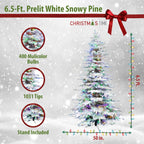Christmas Time 6.5-Ft. White Pine Snowy Artificial Christmas Tree with Multi-Color LED String Lighting and Holiday Soundtrack