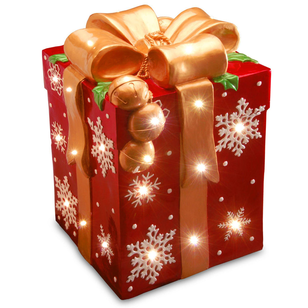 21.25" Pre-Lit Red and Gold Gift Box Christmas Outdoor Decor