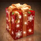 21.25" Pre-Lit Red and Gold Gift Box Christmas Outdoor Decor