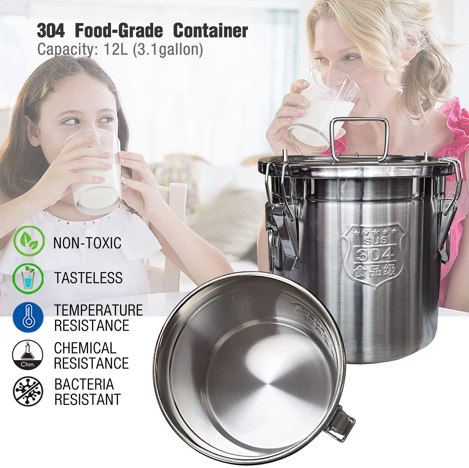 hantop 12l cow milking machine, portable plug-in pulsating vacuum pump, food grade 304 stainless steel milk bucket with auto stop check valve and teats cups cow milker machine (classic model)