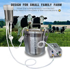hantop 12l cow milking machine, portable plug-in pulsating vacuum pump, food grade 304 stainless steel milk bucket with auto stop check valve and teats cups cow milker machine (classic model)