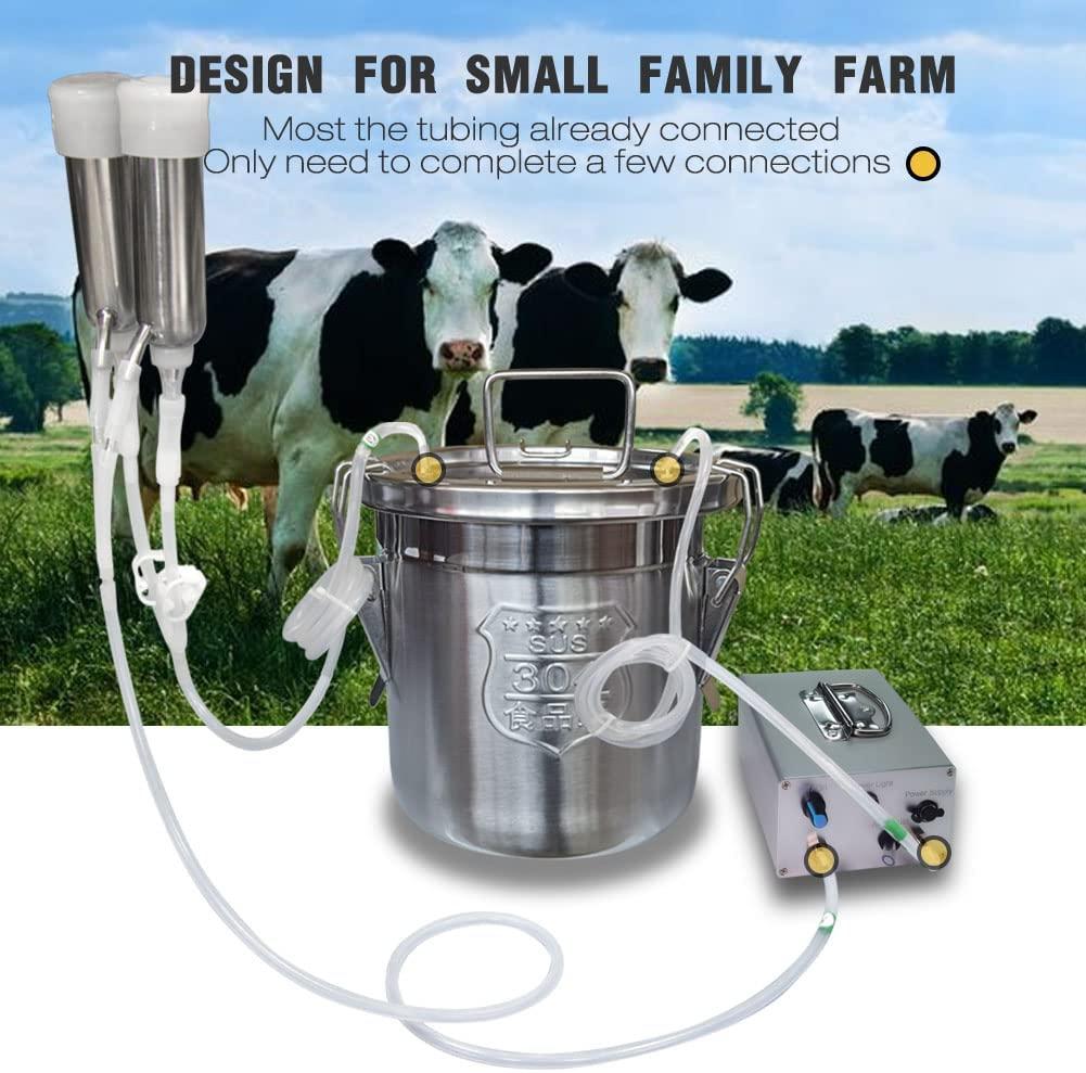 hantop 12l cow milking machine, portable plug-in pulsating vacuum pump, food grade 304 stainless steel milk bucket with auto stop check valve and teats cups cow milker machine (classic model)